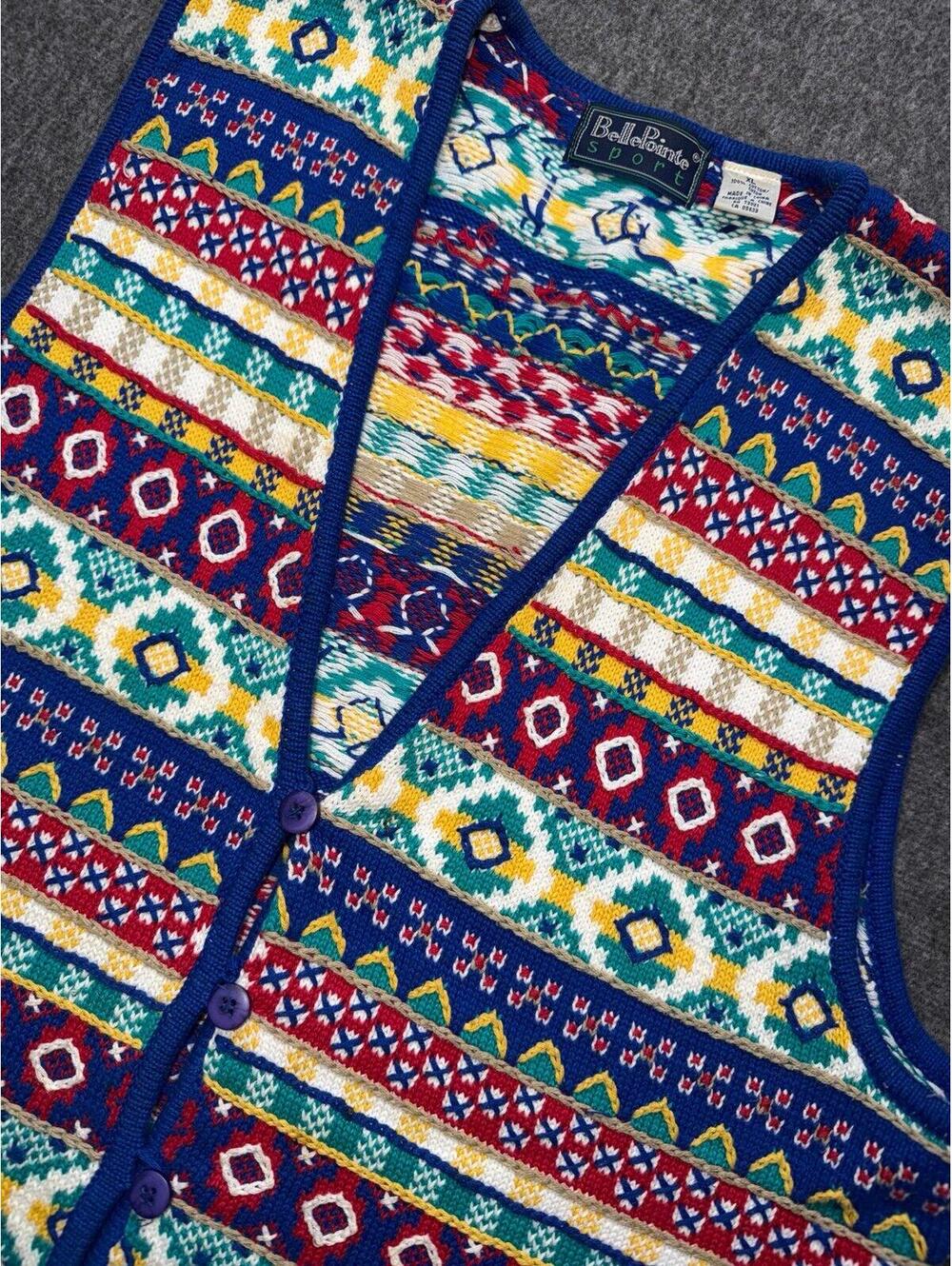 Bellepointe Sport Women’s Knit multicolor Fair Isle sweater vest Size XL Granny
